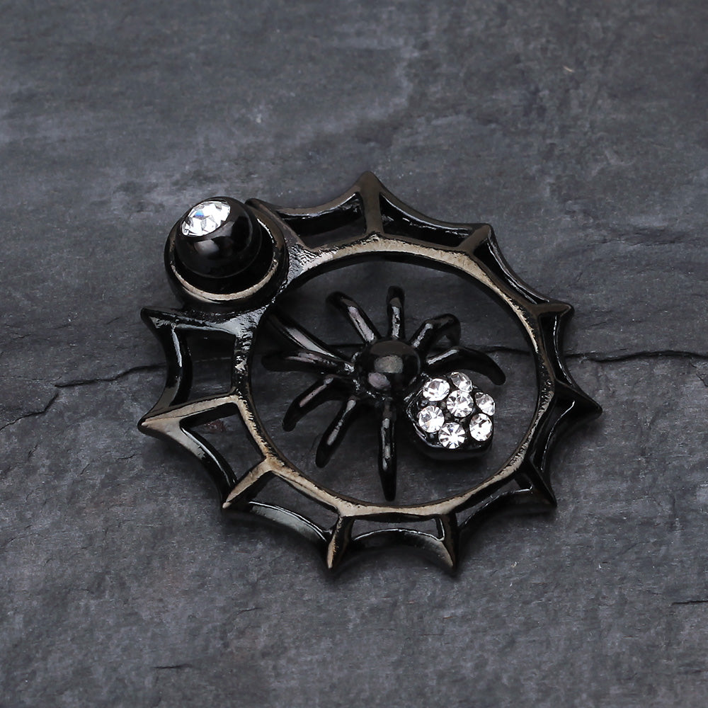 Detail View 2 of Spider in Web Sparkle Belly Ring-Black