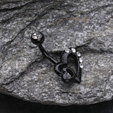 Detail View 2 of Blackline Heart on Heart Belly Ring-Clear Gem