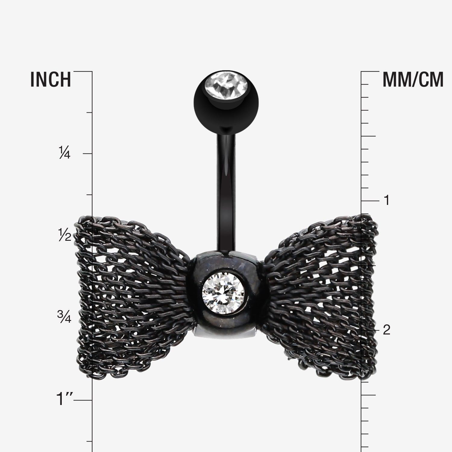 Detail View 1 of Colorline Mesh Bow-Tie Belly Button Ring-Black/Clear