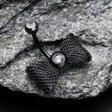 Detail View 2 of Colorline Mesh Bow-Tie Belly Button Ring-Black/Clear
