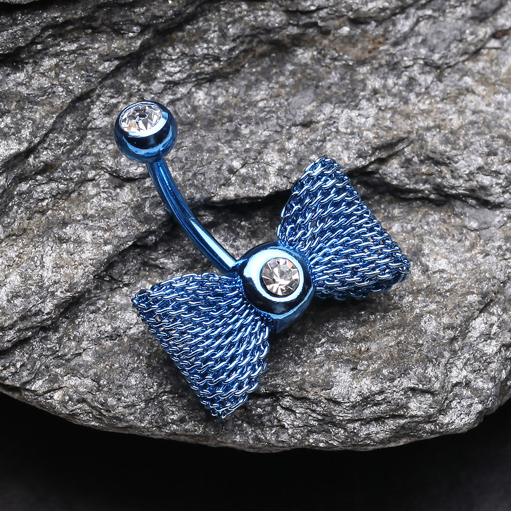 Detail View 2 of Colorline Mesh Bow-Tie Belly Button Ring-Blue/Clear