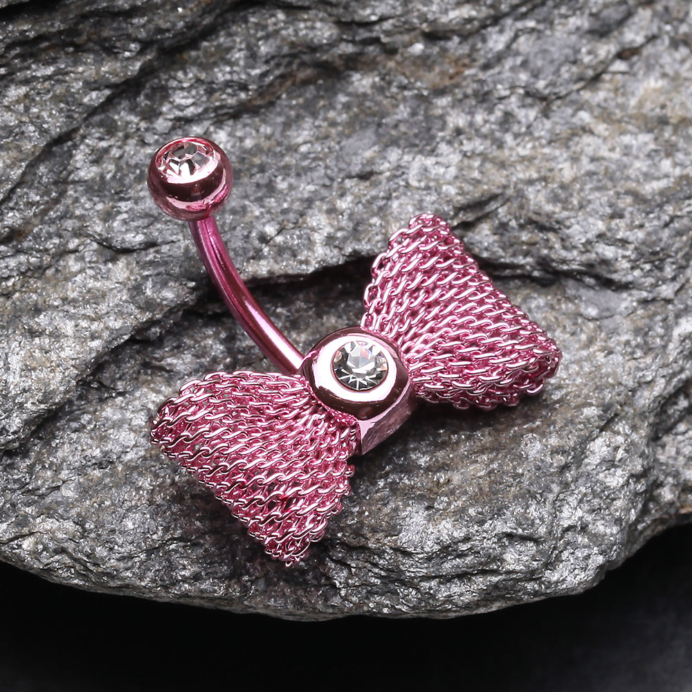 Detail View 2 of Colorline Mesh Bow-Tie Belly Button Ring-Pink/Clear