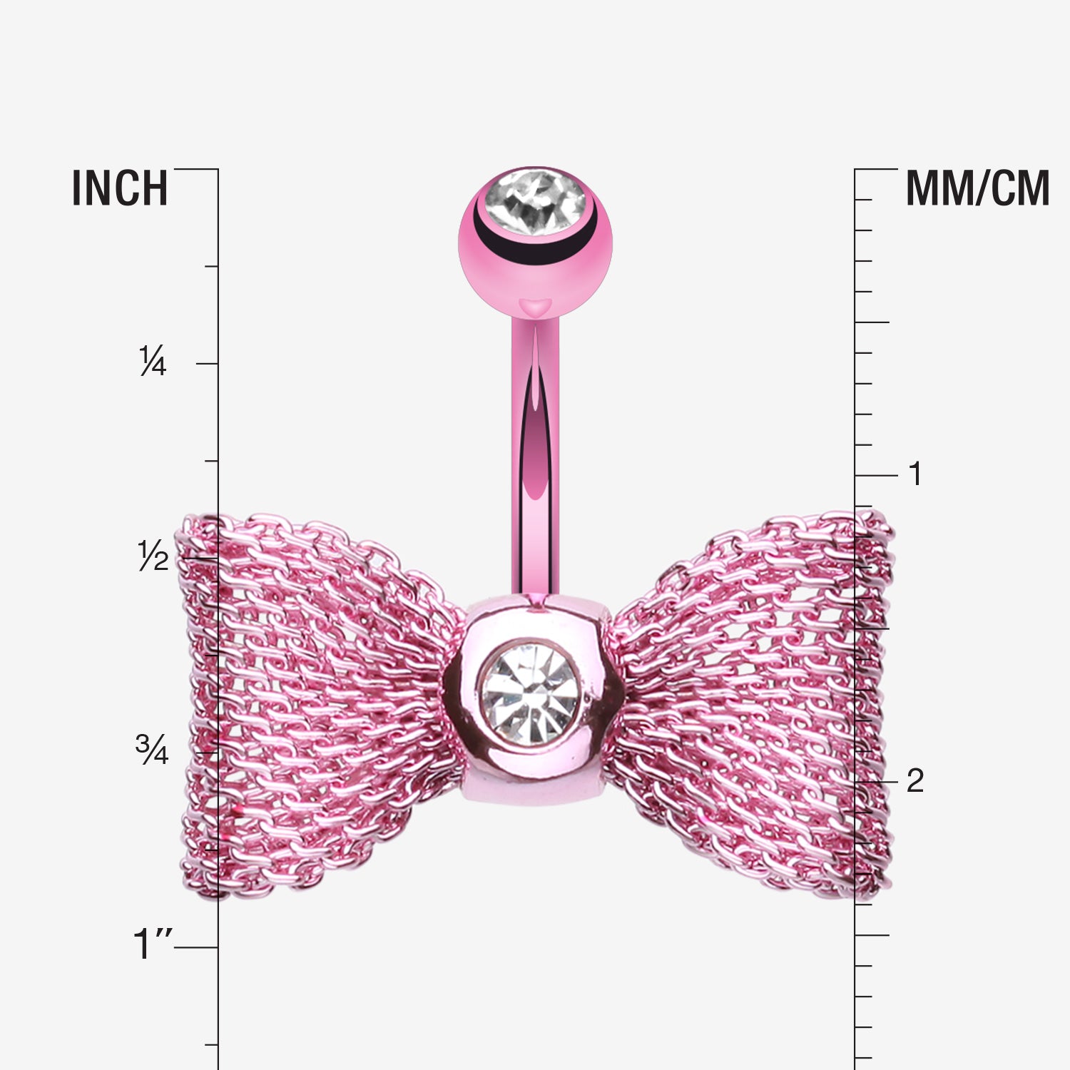 Detail View 1 of Colorline Mesh Bow-Tie Belly Button Ring-Pink/Clear