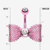 Detail View 1 of Colorline Mesh Bow-Tie Belly Button Ring-Pink/Clear