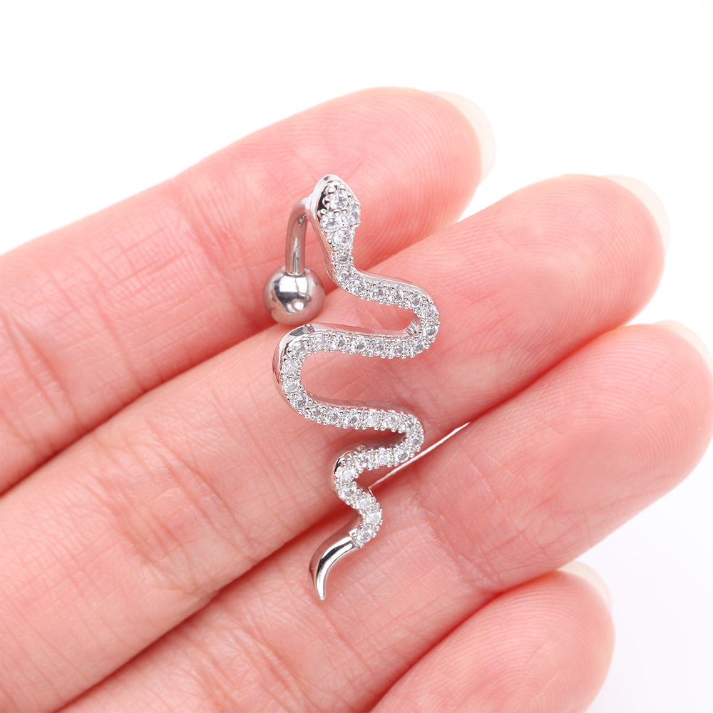 Detail View 3 of Snake Sparkle Top Down Reverse Belly Button Ring-Clear Gem