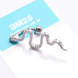 Detail View 4 of Snake Sparkle Top Down Reverse Belly Button Ring-Clear Gem