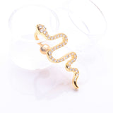Detail View 2 of Golden Snake Sparkle Top Down Reverse Belly Button Ring-Clear Gem