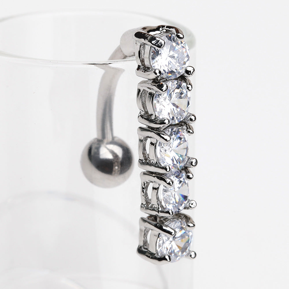 Detail View 2 of Classic Vertical Sparkles Reverse Belly Button Ring-Clear Gem