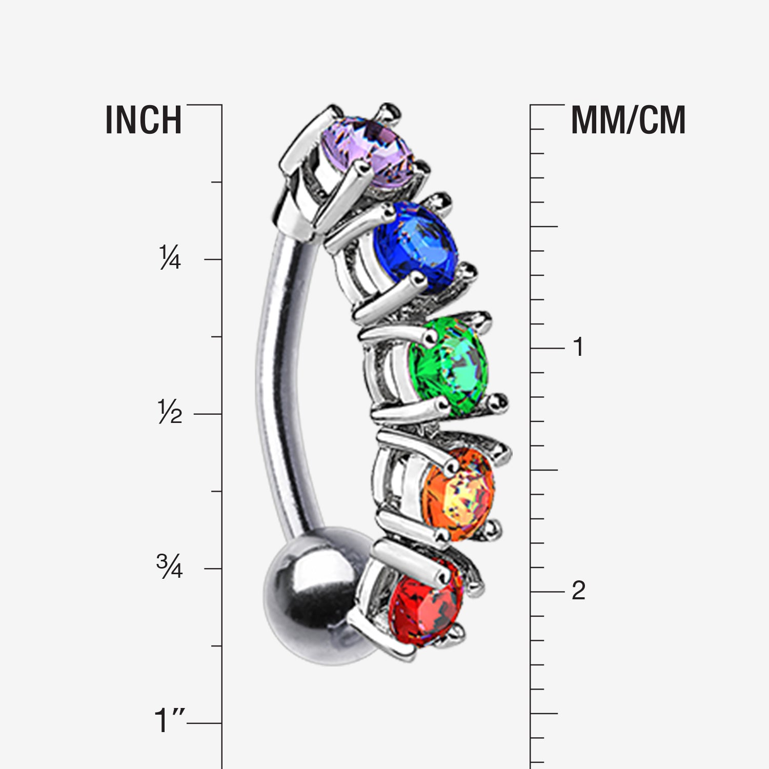 Detail View 1 of Classic Vertical Sparkles Reverse Belly Button Ring-Rainbow