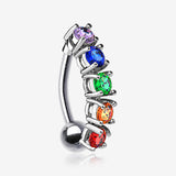 Classic Vertical Sparkles Reverse Belly Button Ring-Rainbow