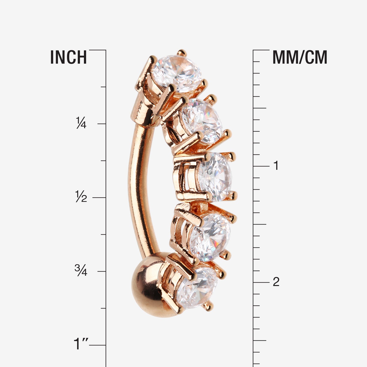 Detail View 1 of Rose Gold Classic Vertical Sparkles Reverse Belly Button Ring-Clear Gem