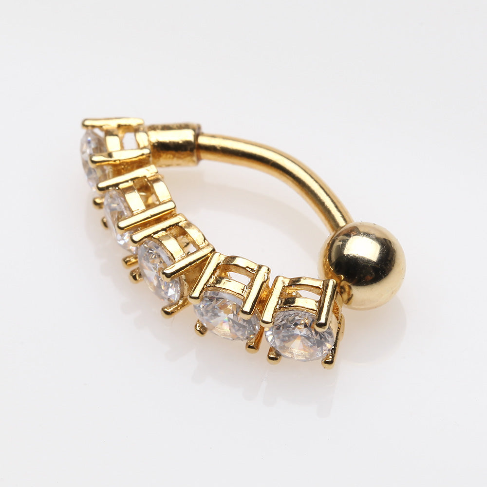 Detail View 2 of Golden Classic Vertical Sparkles Reverse Belly Button Ring-Clear Gem