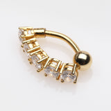 Detail View 2 of Golden Classic Vertical Sparkles Reverse Belly Button Ring-Clear Gem