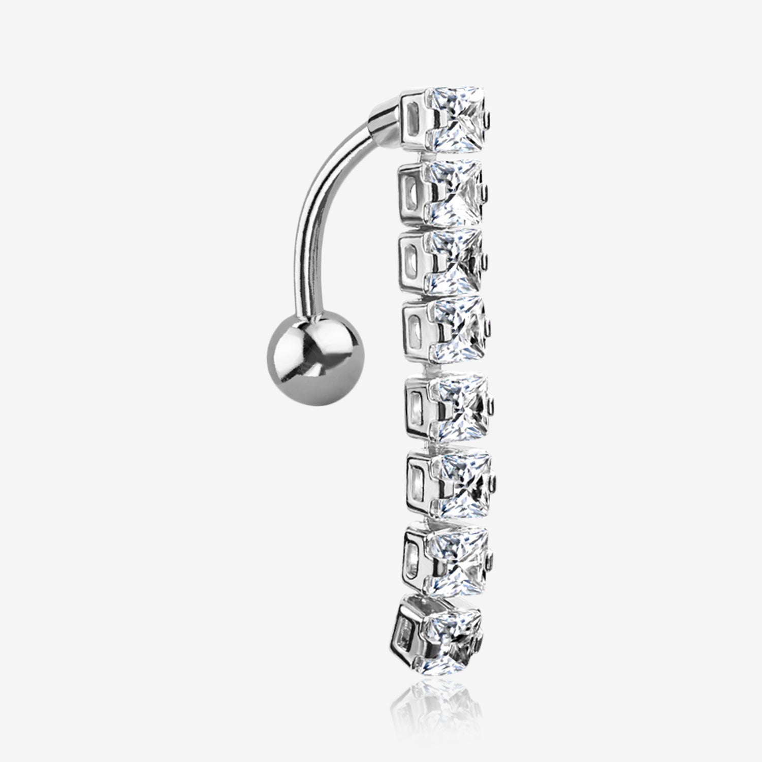 Classic Princess Gems Vertical Sparkle Reverse Belly Button Ring-Clear Gem