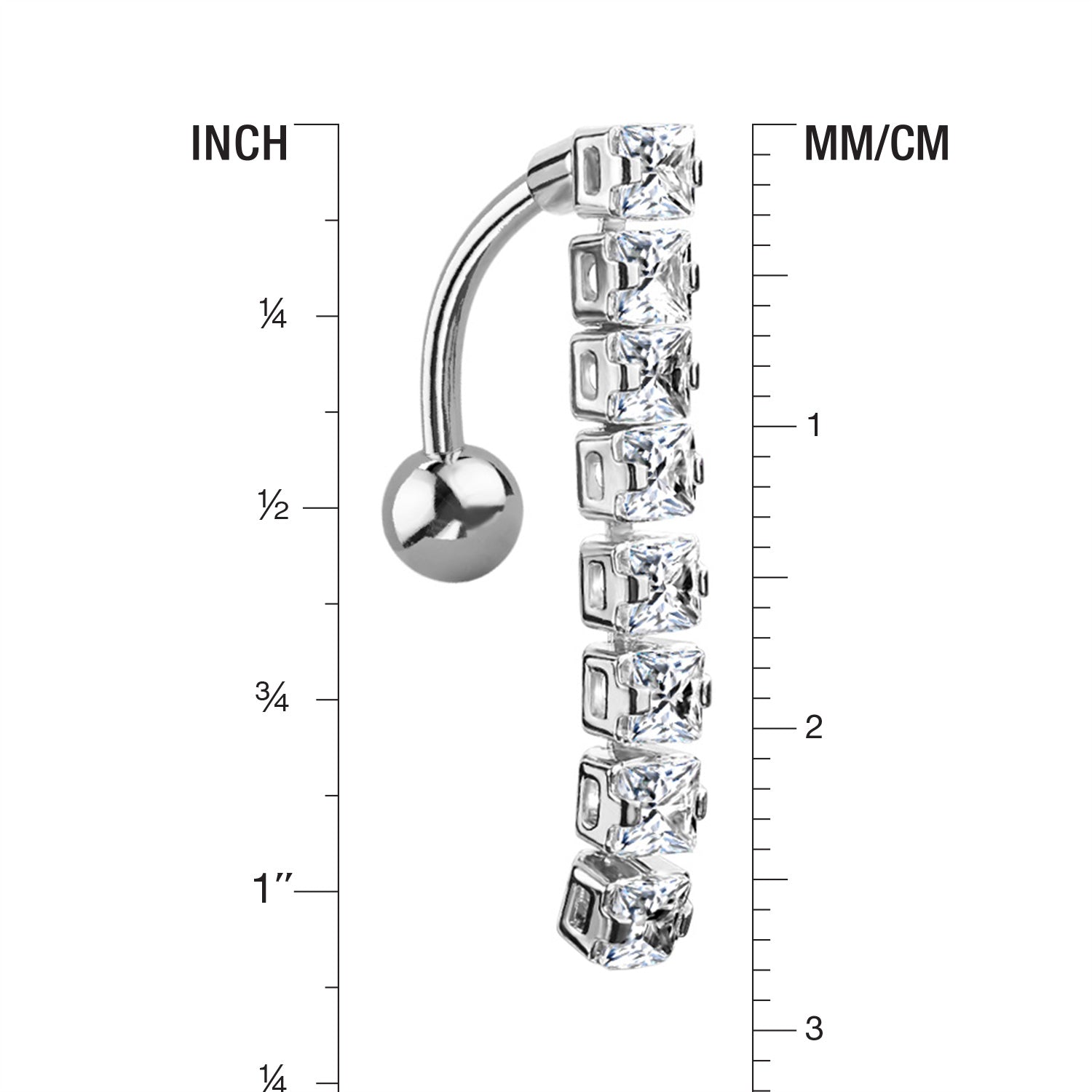 Detail View 1 of Classic Princess Gems Vertical Sparkle Reverse Belly Button Ring-Clear Gem