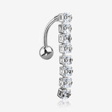 Classic Princess Gems Vertical Sparkle Reverse Belly Button Ring-Clear Gem