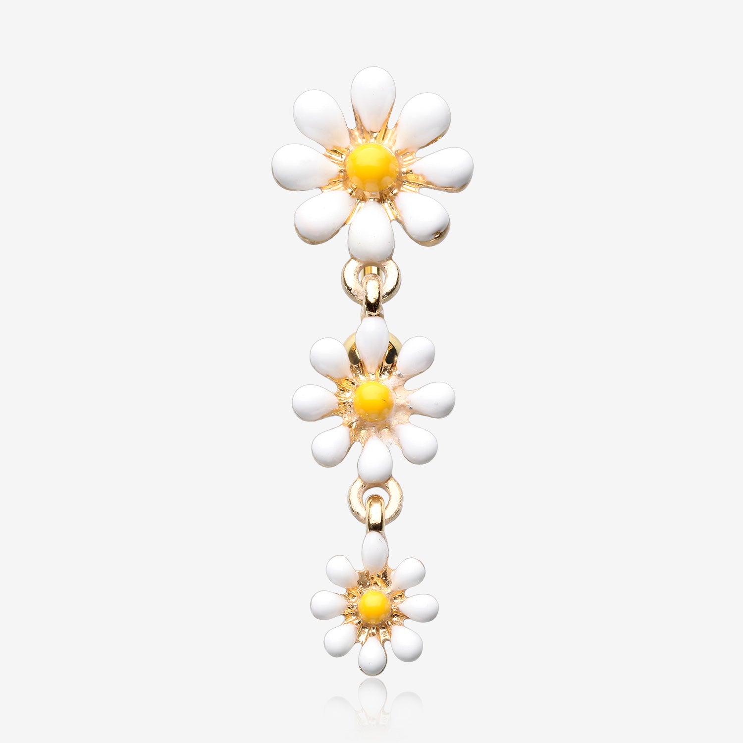 Golden Adorable Spring Daisy Flowers Reverse Belly Button Ring-White/Yellow