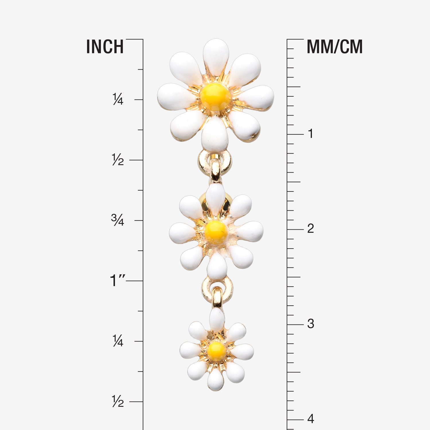 Detail View 1 of Golden Adorable Spring Daisy Flowers Reverse Belly Button Ring-White/Yellow