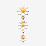 Golden Adorable Spring Daisy Flowers Reverse Belly Button Ring