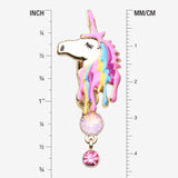 Detail View 1 of Golden Magical Unicorn Sparkle Reverse Belly Button Ring-Rose Water Opal/Fuchsia