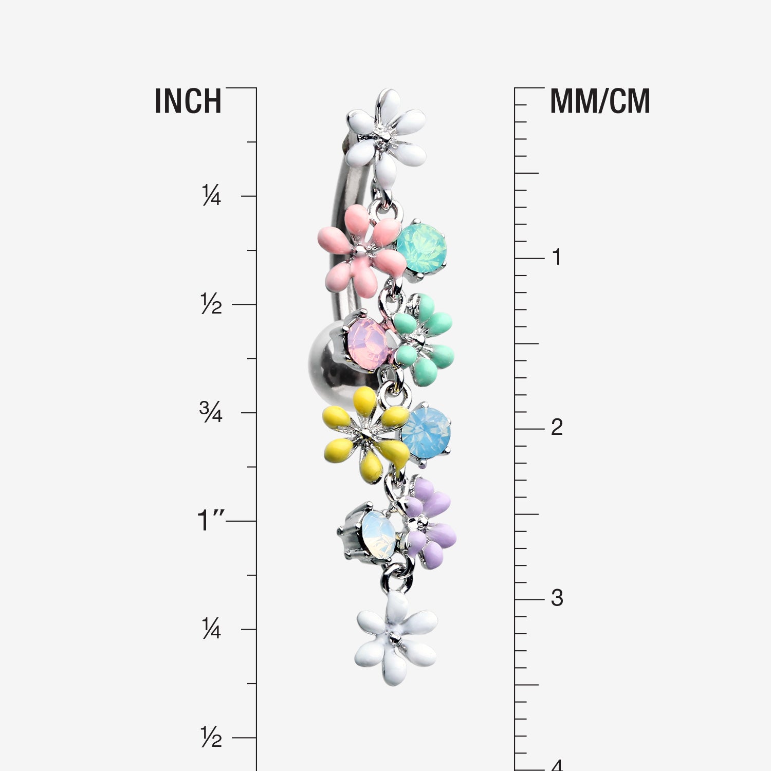 Detail View 1 of Adorable Flower Dazzle Opalite Sparkle Reverse Belly Button Ring-Multi-Color