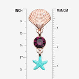Detail View 1 of Rose Gold Ariel's Shell Starfish Sparkle Reverse Belly Button Ring-Aurora Borealis/Purple/Aurora Borealis
