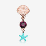 Rose Gold Ariel's Shell Starfish Sparkle Reverse Belly Button Ring