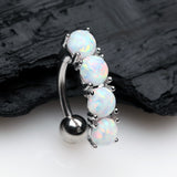Detail View 2 of Classic Fire Opal Vertical Sparkle Reverse Belly Button Ring-White Opal