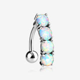 Classic Fire Opal Vertical Sparkle Reverse Belly Button Ring-White Opal