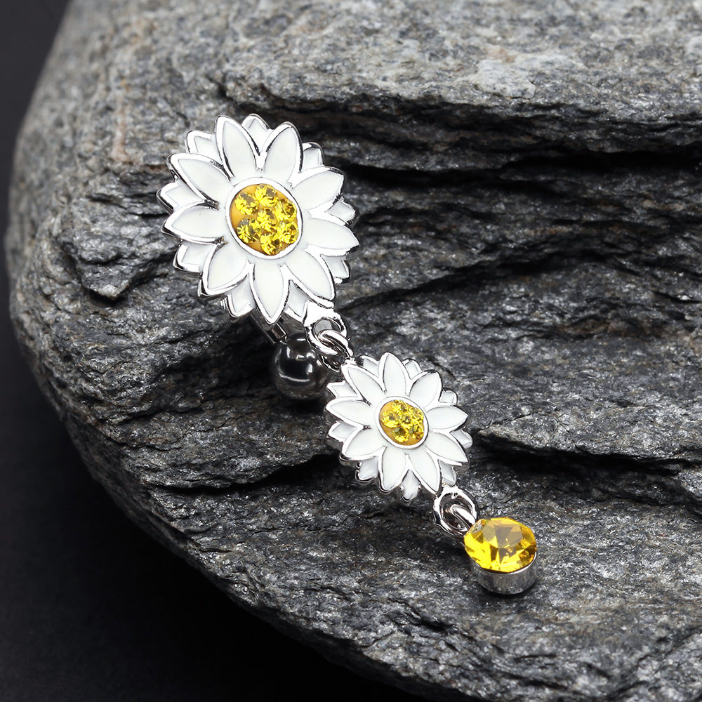 Detail View 2 of Beach Sunflower Reverse Belly Button Ring-Yellow
