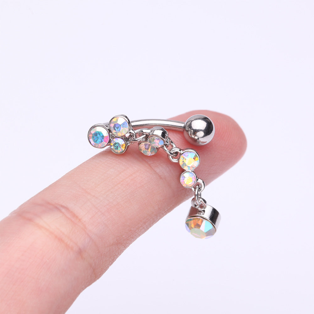 Detail View 3 of Cascading Sparkle Bauble Chandelier Reverse Belly Button Ring-Aurora Borealis