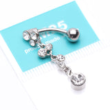 Detail View 4 of Cascading Sparkle Bauble Chandelier Reverse Belly Button Ring-Clear Gem