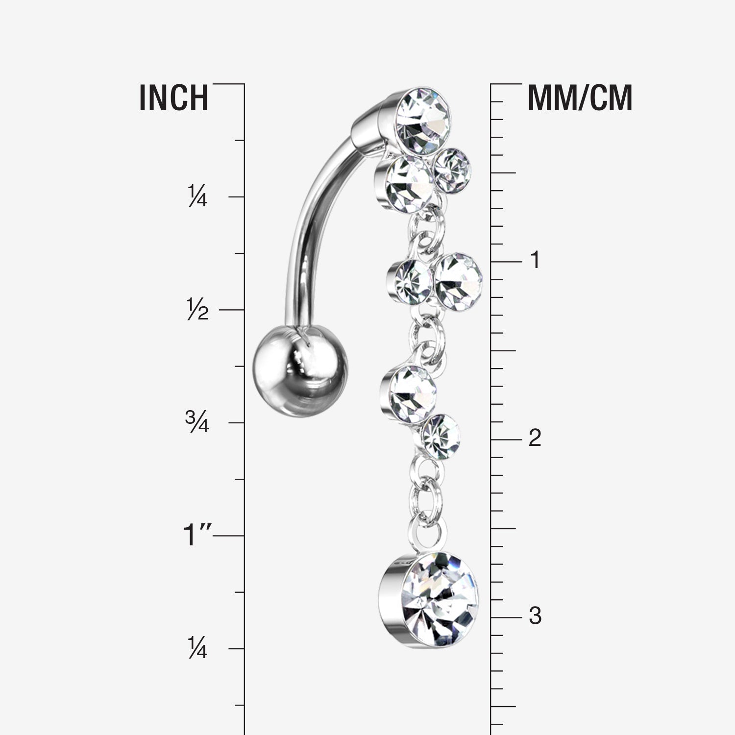 Detail View 1 of Cascading Sparkle Bauble Chandelier Reverse Belly Button Ring-Clear Gem