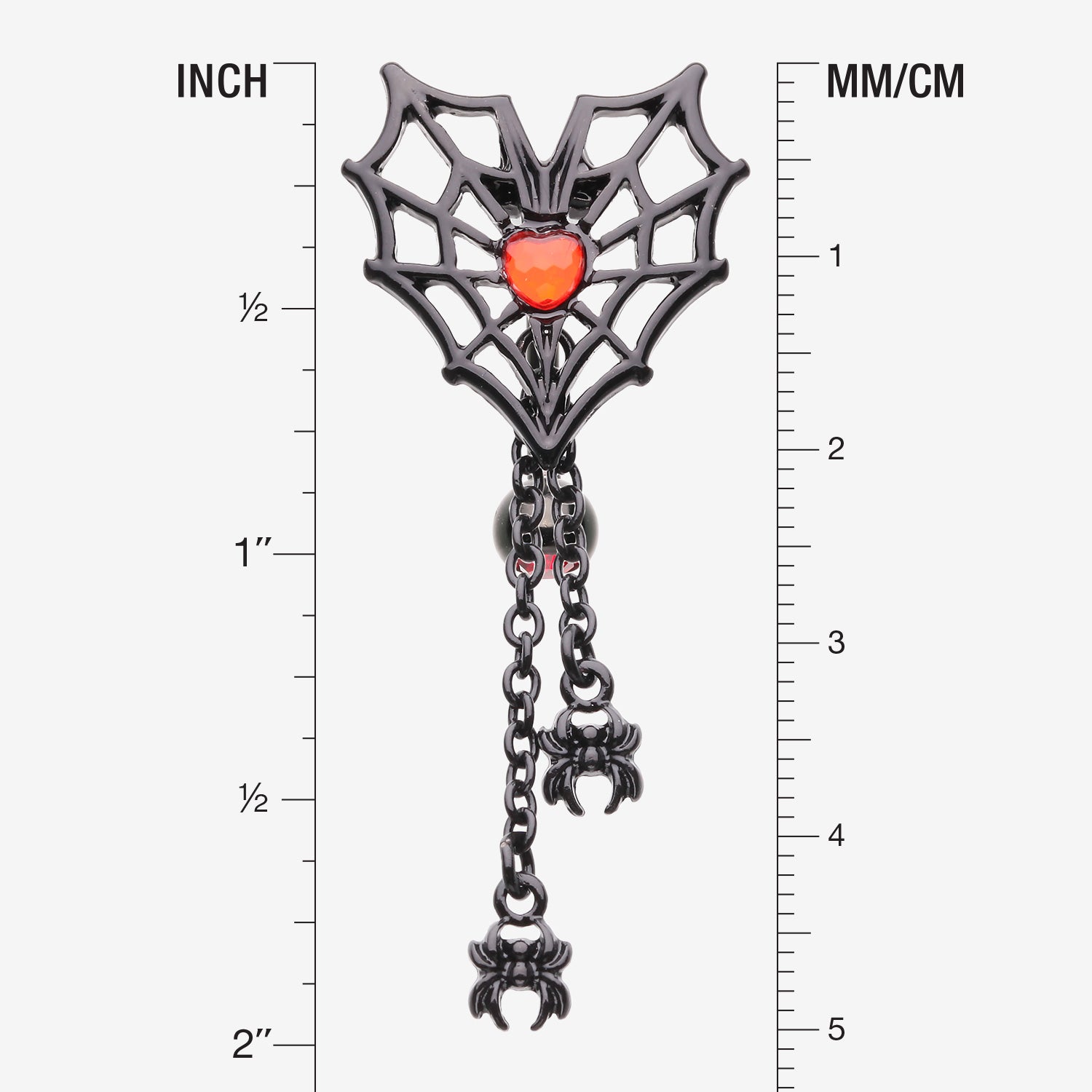 Detail View 1 of Blackline Heart Web Spiders Dangle Belly Button Ring-Black/Red