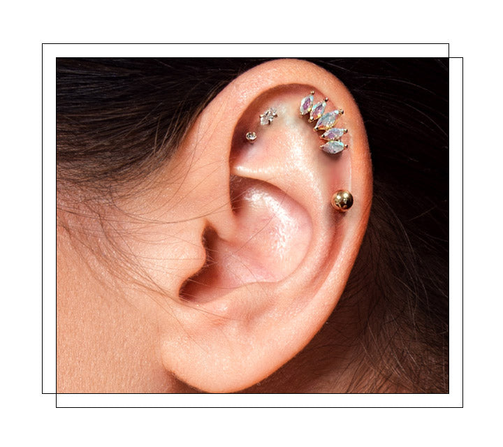 Located on the flat part of the upper ear cartilage. Typically, people can fit one to three flat back piercings. While it takes longer, the overall healing process isn’t bad at all. The most difficult part is the first two weeks after getting it pierced with some mild pain and discomfort. One of the most popular and sought-after piercings of all time, and we have every type and material of piercing jewelry available.