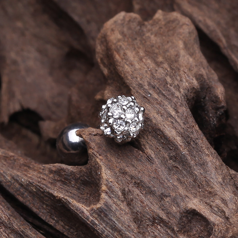 Detail View 2 of Pave Sparkle Full Dome Cartilage Tragus Earring-Clear Gem