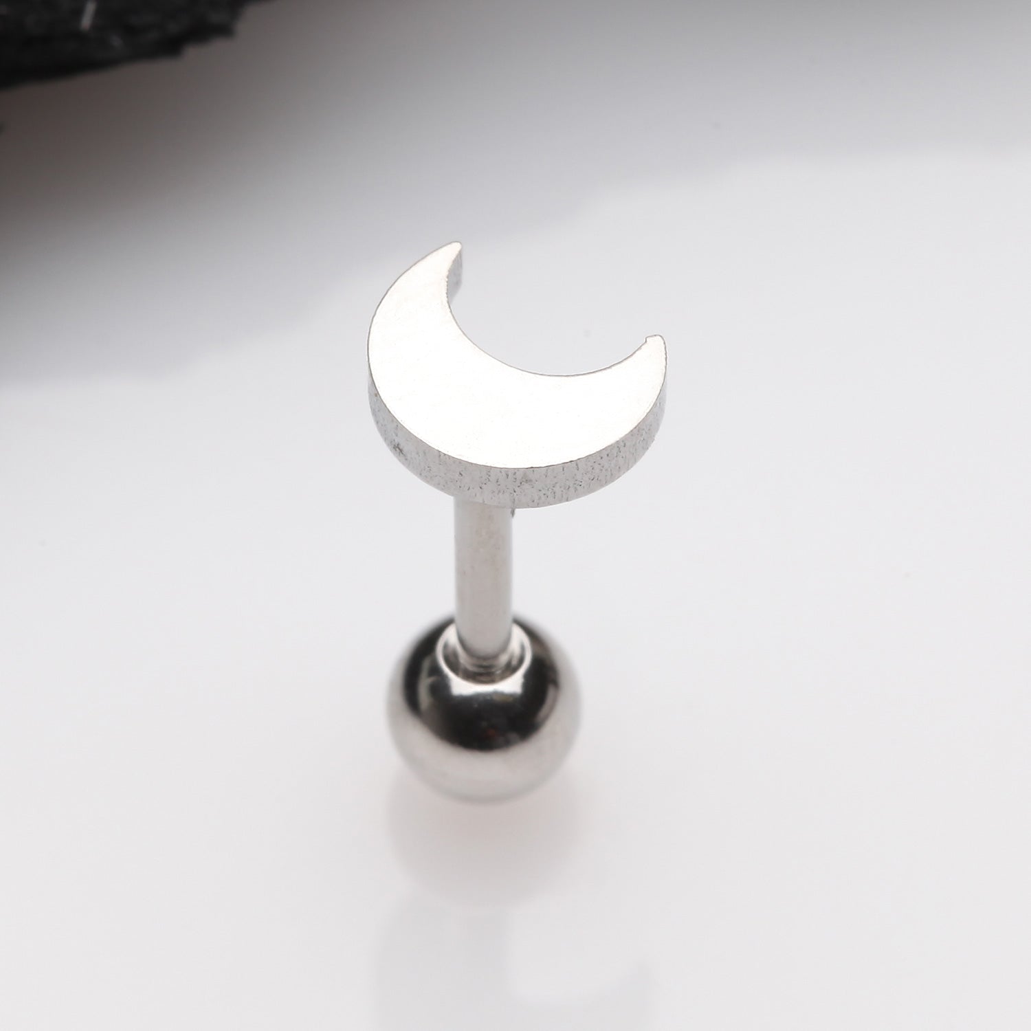 Detail View 1 of Flat Crescent Moon Top Cartilage Tragus Barbell Earring
