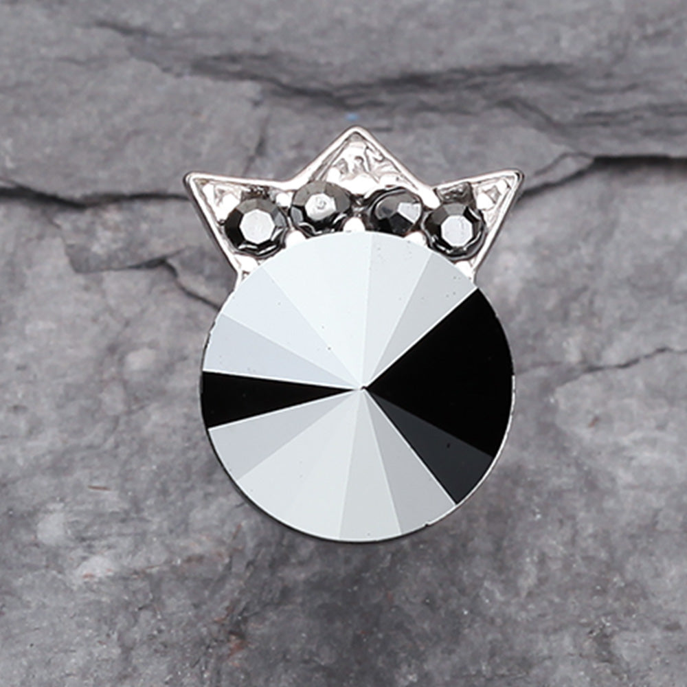 Grand Crown Topped Gem Cartilage Earring-Hematite