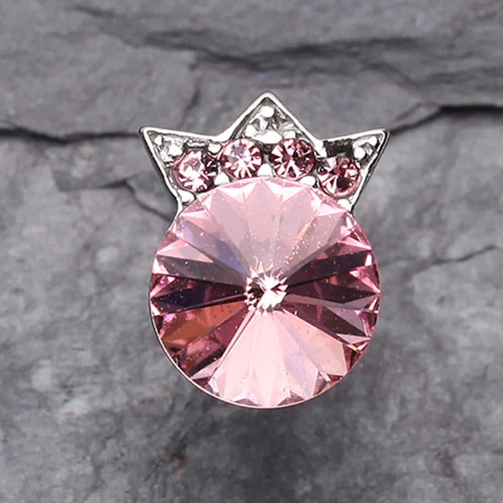 Grand Crown Topped Gem Cartilage Earring-Pink