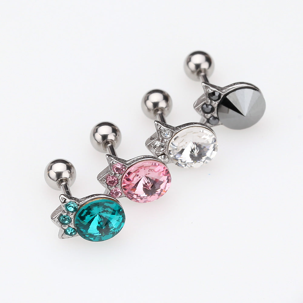 Crown Topped Gem Cartilage Earring-Teal