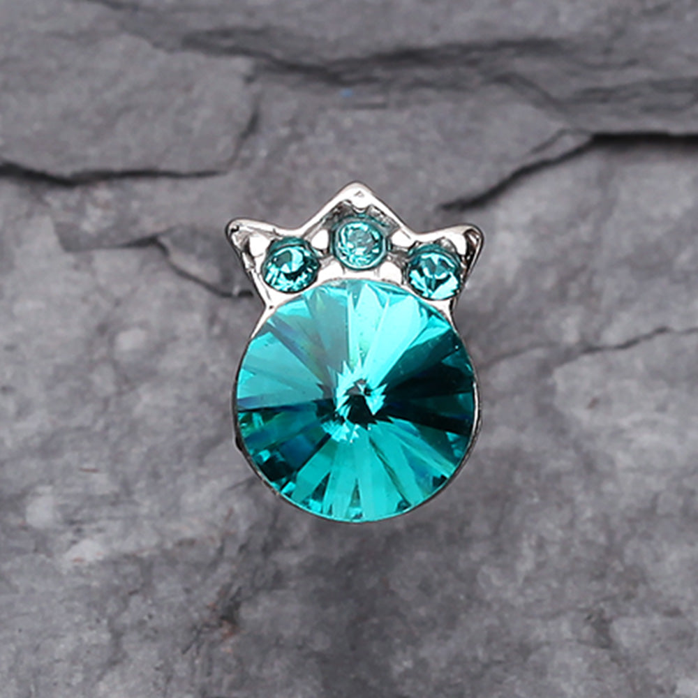 Crown Topped Gem Cartilage Earring-Teal