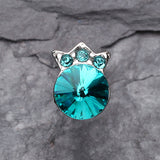 Crown Topped Gem Cartilage Earring-Teal