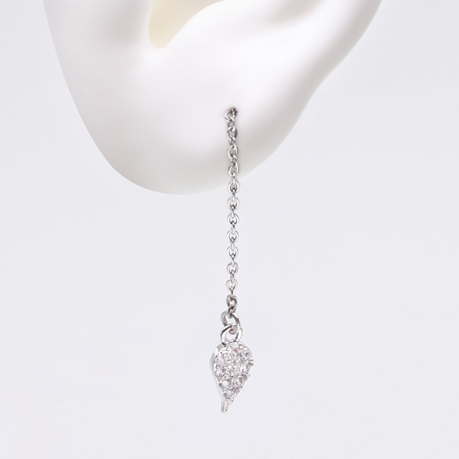 Detail View 1 of Chained Sparkle Feather Teardrop Dangle Cartilage Barbell Earring-Clear Gem