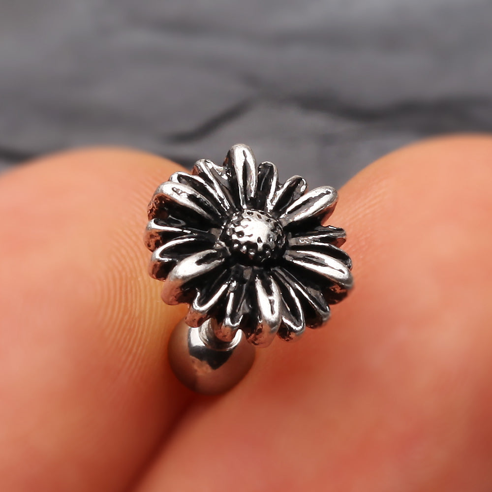 Detail View 2 of Vintage Daisy Steel Cartilage Tragus Barbell-Steel