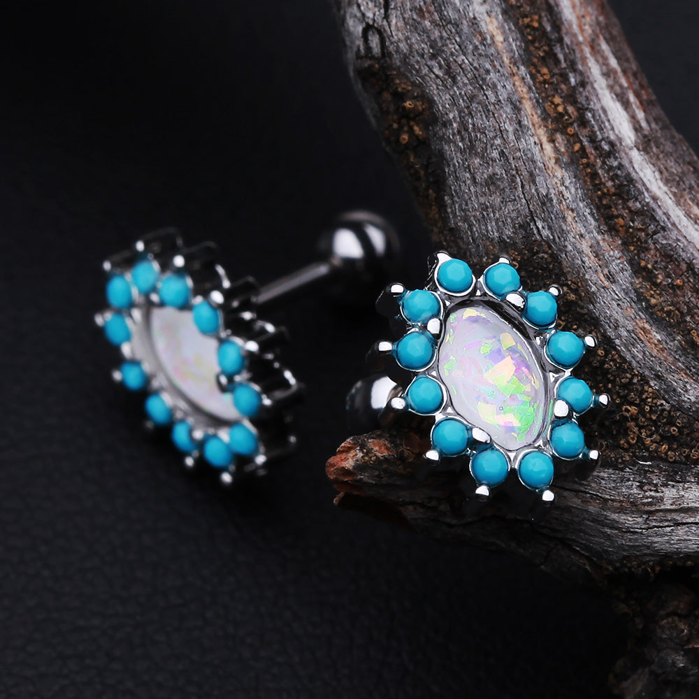 Detail View 2 of Elegant Opal Turquoise Cartilage Tragus Earring-Turquoise/White