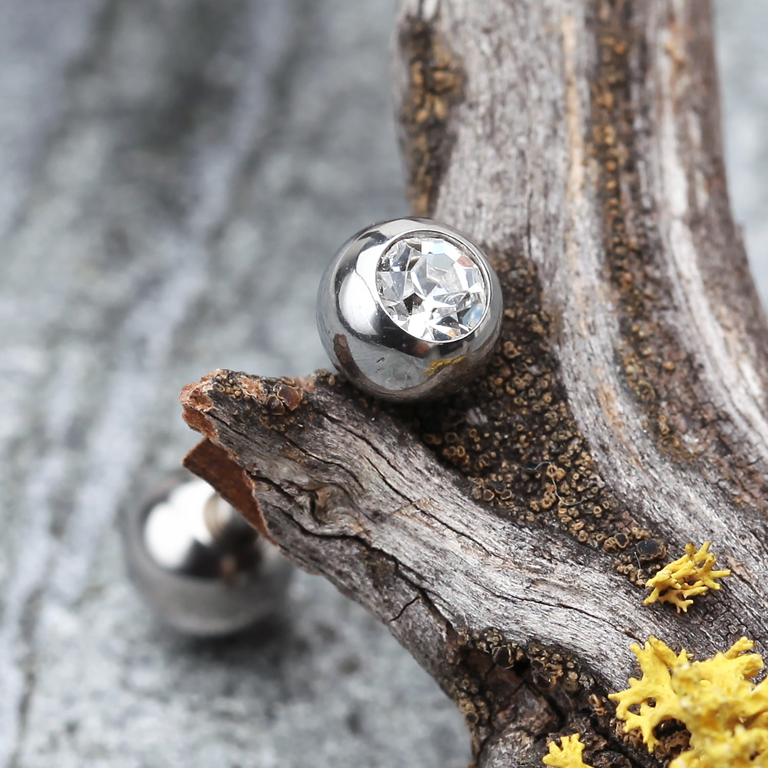 Detail View 1 of Basic Gem Ball Steel Barbell Tongue Ring-Clear Gem