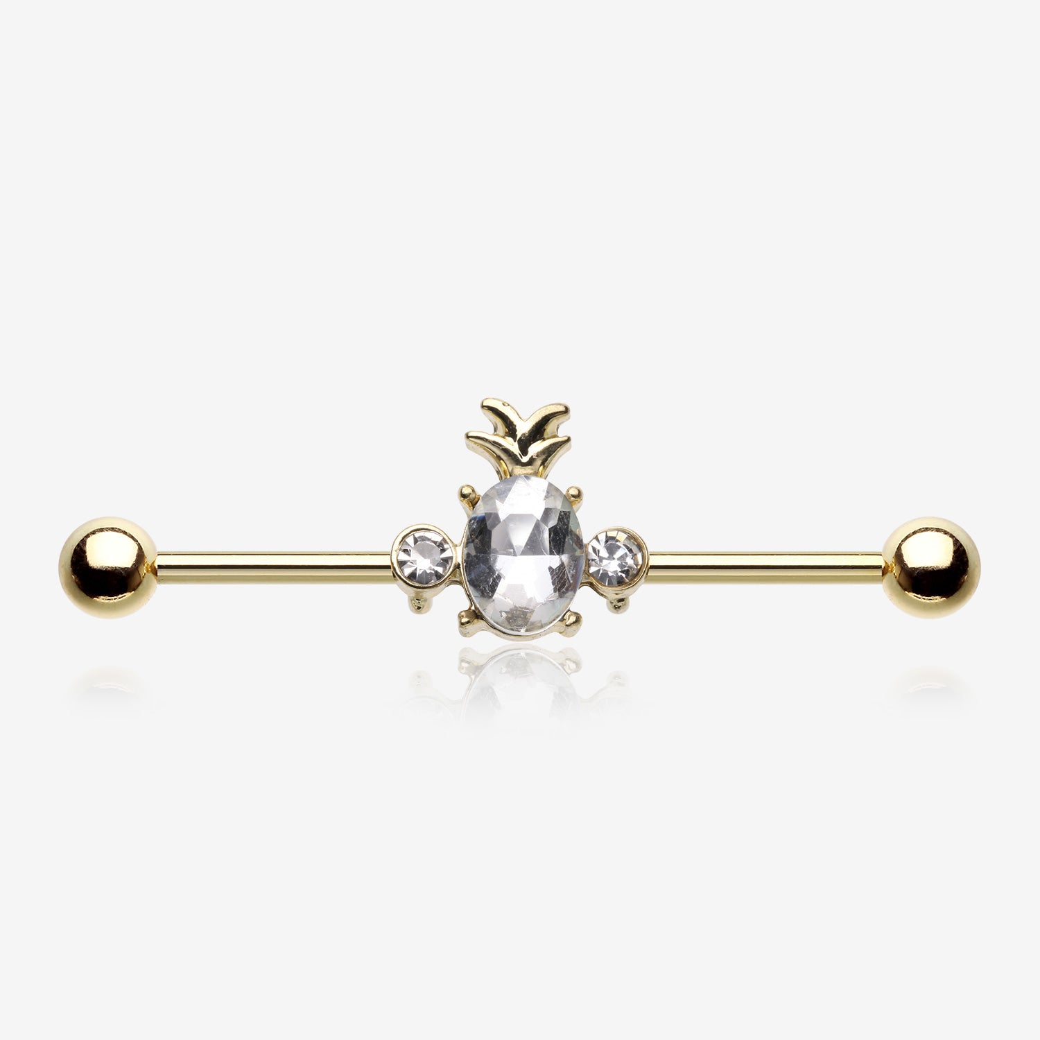 Golden Adorable Pineapple Sparkle Industrial Barbell-Clear Gem
