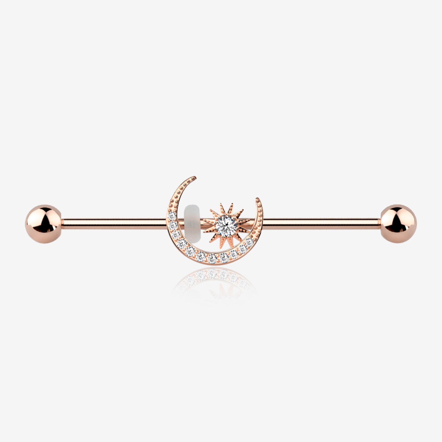 Rose Gold Sparkle Moon and Starburst Industrial Barbell-Clear Gem
