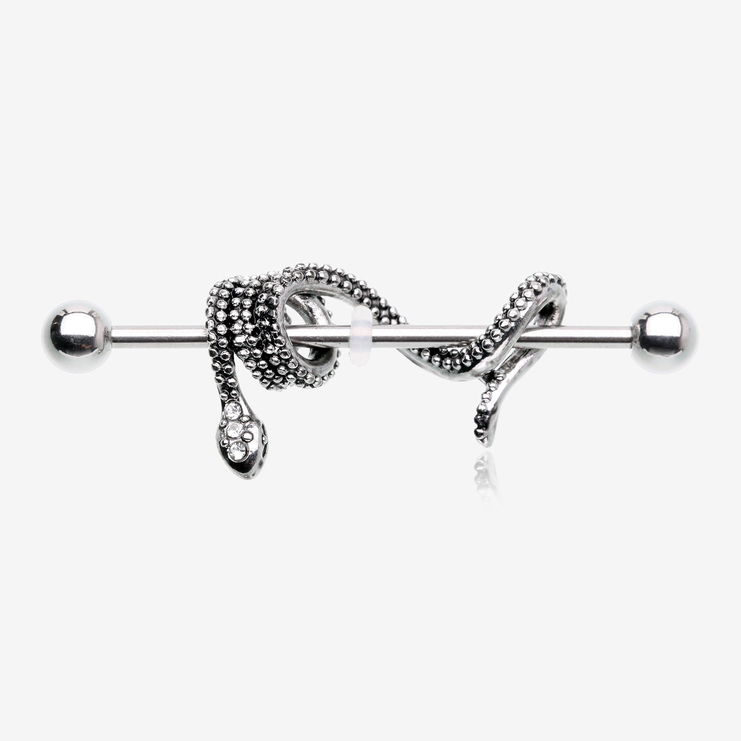 Antique Serpent Snake Sparkle Steel Industrial Barbell-Clear Gem
