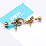 Detail View 3 of Golden Antique Serpent Snake Sparkle Steel Industrial Barbell-Clear Gem
